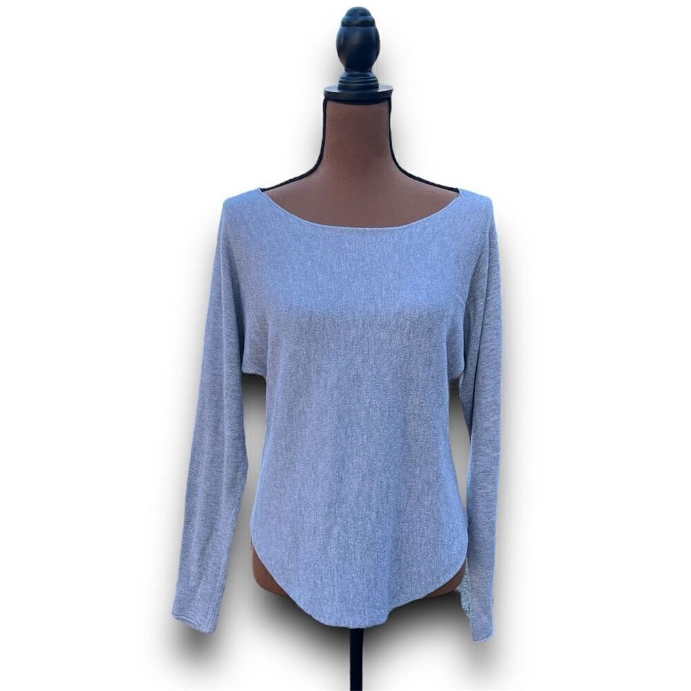 Joan Vass Studio Long Sleeve Distressed Boat Neck Sweater, Women’s Small